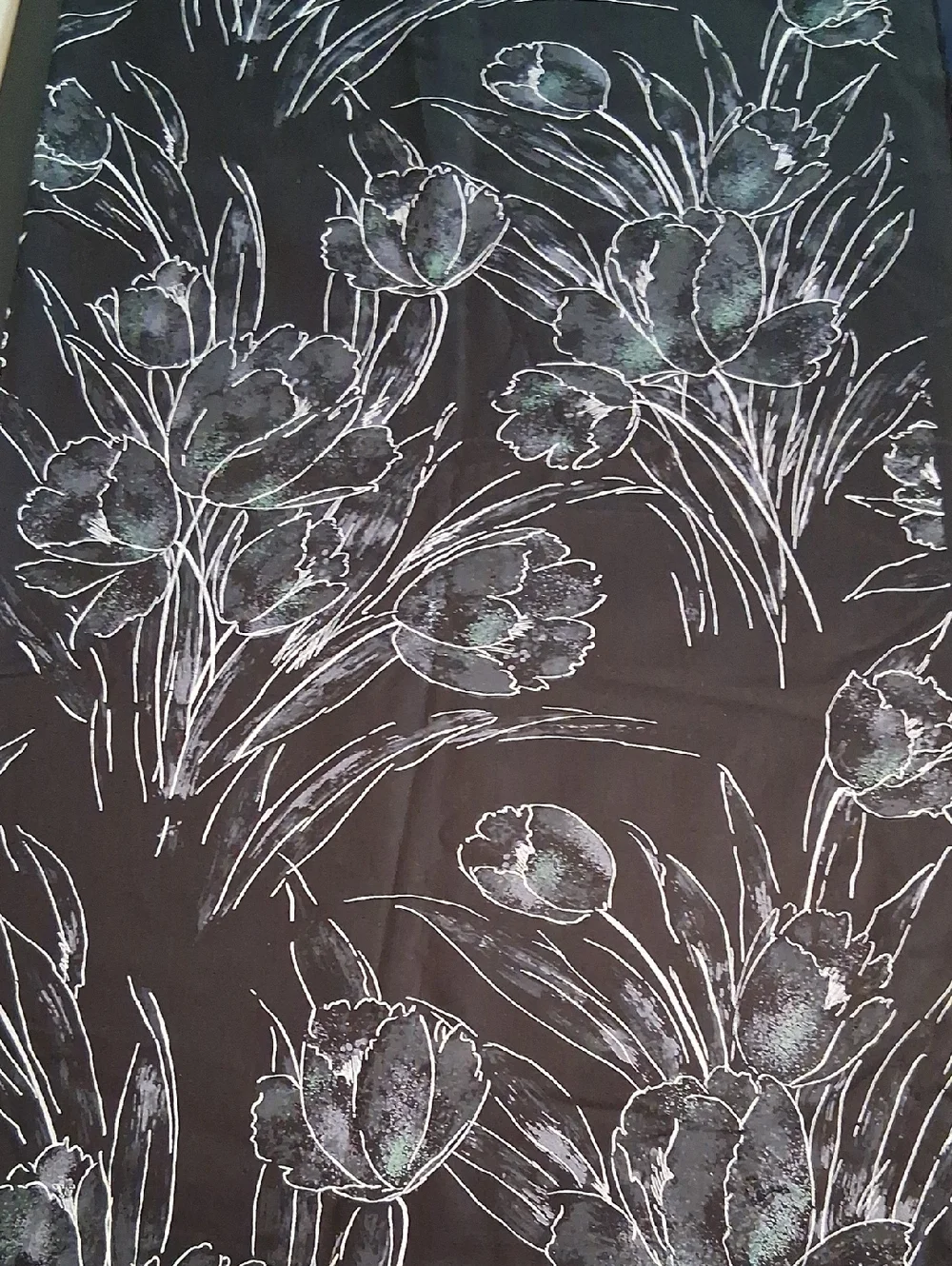 Home Dec Fabric Black Floral Tulip Print Fabric Yardage From Vintage Chris Stone